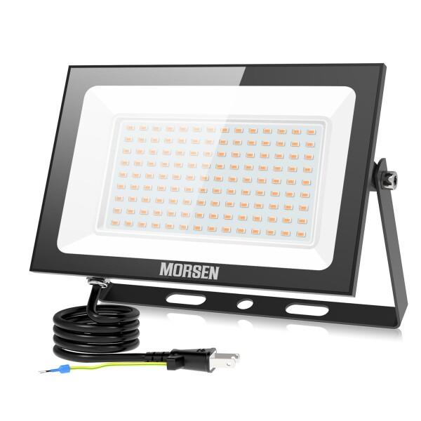 MORSEN 投光器 100W led 15000LM 電球色 極薄型 100v 灯光器 作業灯 暖...