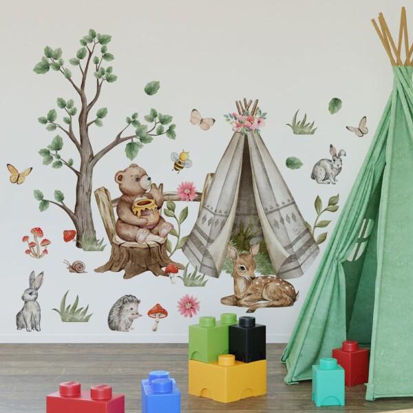 Mestikerクマ ウォールステッカー 木 熊の家 テント PVC素材 DIY おしゃれ キャラク...