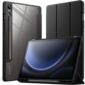 Galaxy Tab A9 Plus ケース 透明 Tab A9+カバークリア バックカバー S Pen 収納 三つ折スタンド オートス