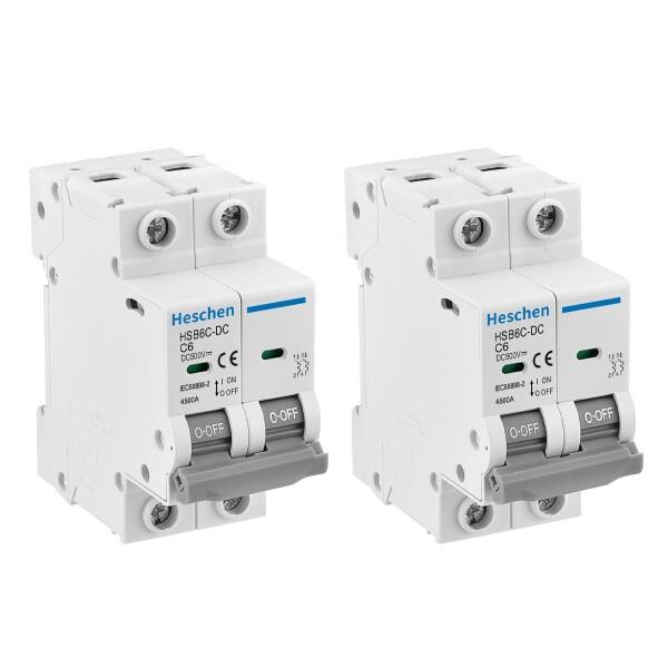 Heschen DCミニチュアサーキットブレーカー、HSB6C-DC、2極、DC500V 6A、太陽...