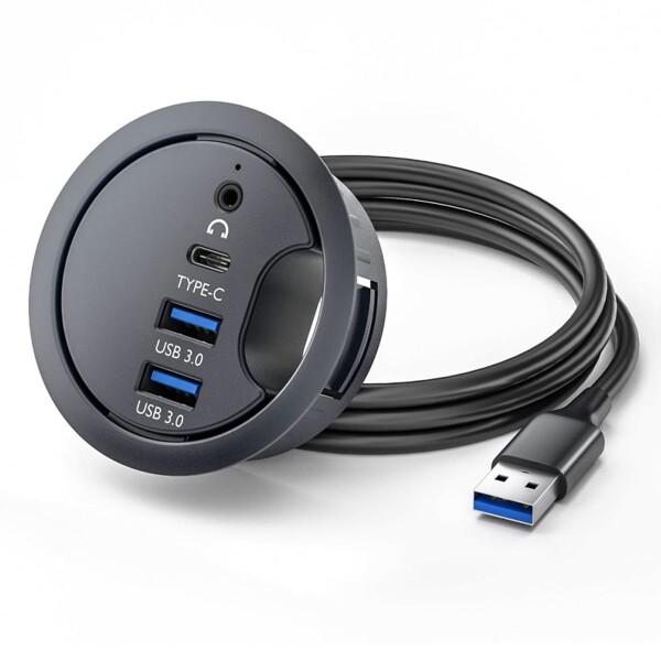 CY USB 3.0 ハブ サウンドカード USB-C 2 ポート USB 60mm デスク グロメ...