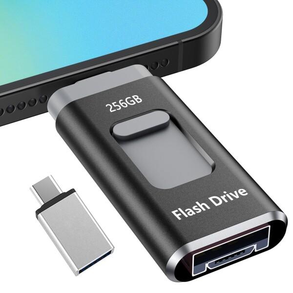 Phone用USBメモリ 4in1 USBメモリ256GB phone用外付けメモリ 高速USB3....