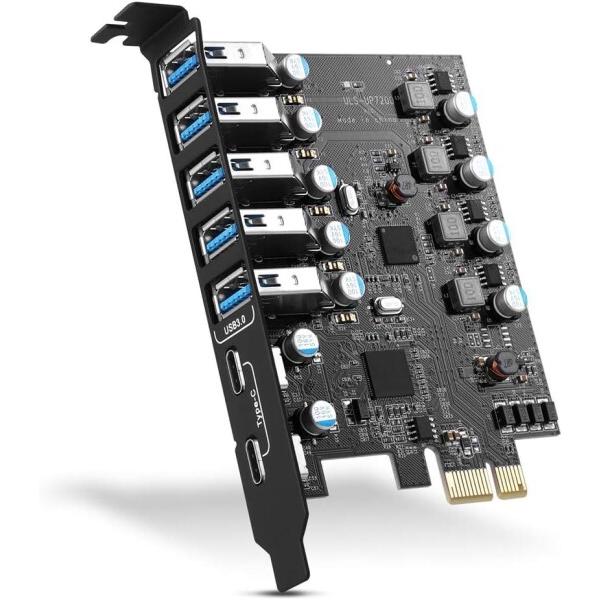 Farboko USB 3.0 PCI-E 拡張カード、7ポート (2x USB-C、5x USB-...