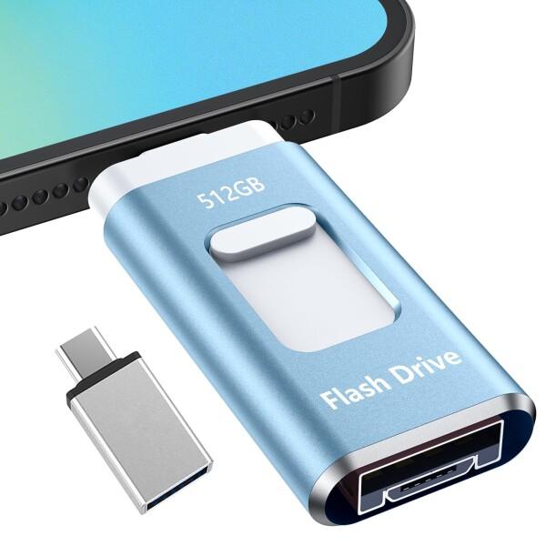 Phone用USBメモリ 4in1 USBメモリ512GB phone用外付けメモリ 高速USB3....