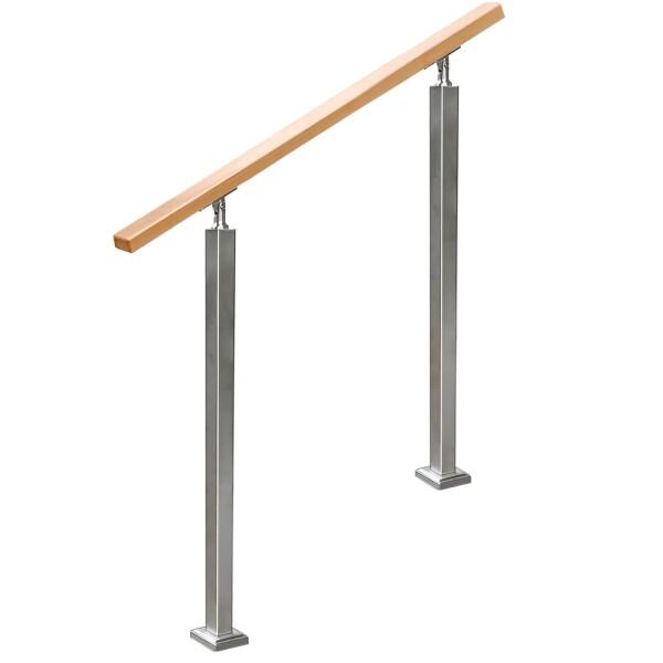 YHEYSMUX 80 cm 角型 階段 手すり 銀 四角い 無垢材の手摺り DIY 304ステンレ...