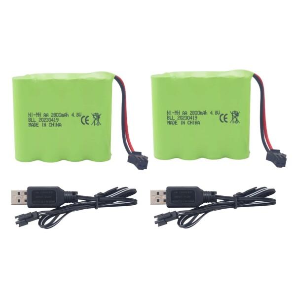 2PCS 4.8V 2800mah AA充電電池SM-2Pプラグ付きUSB充電ケーブル用のSY-E5...