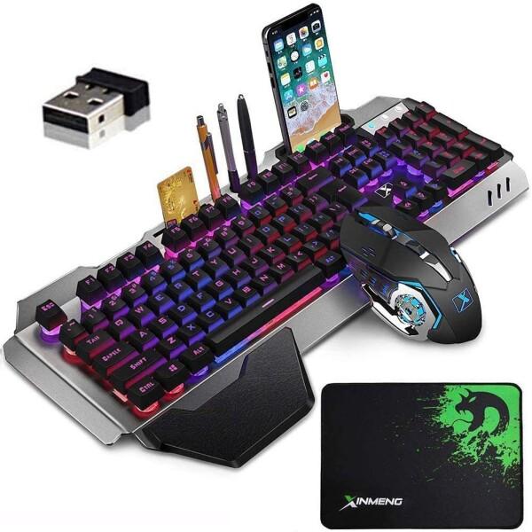 ゲーミングキーボードマウスセット、リンボーLEDバックライト、4800ｍAh大容量、2400DPIマ...