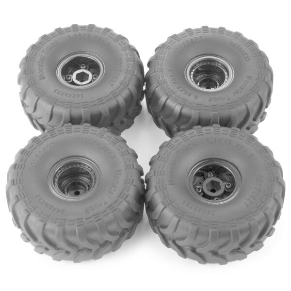 TRZX 4個 1/24 Axial SCX24 RCクローラーカー用ゴムRCカータイヤ＆ホイールリ...