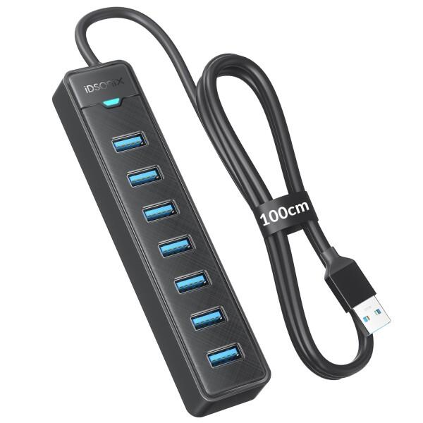 iDsonix 7ポート USB ハブ 3.0 (1m ケーブル) USB 拡張ハブ 高速5Gbps...