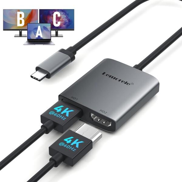 USB C HDMI 変換アダプター 4K@60Hz Dual 2-in-1 デュアル HDMI ２...