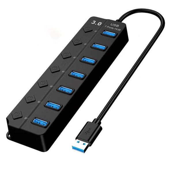 USB3.0 ハブHub 7ポート ケーブル5Gbps高速 USB拡張 独立スイッチ付き 5 V/3...