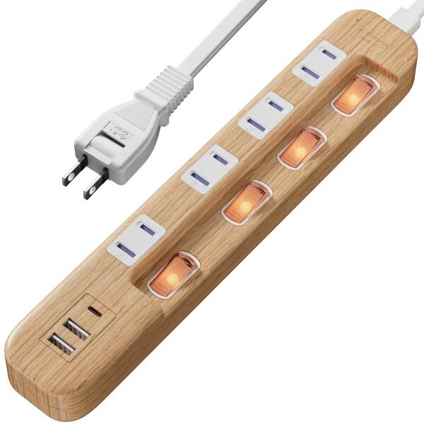 SAYBOUR 電源タップ 延長コード USB付き Type-C 1ポート USB-A 2ポート コ...