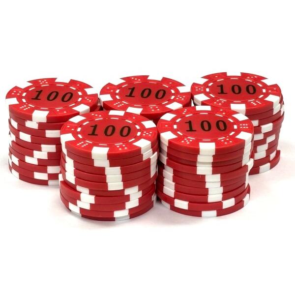 カジノチップ 数字入り  ポーカーチップ マージャン 麻雀 (赤＄100)