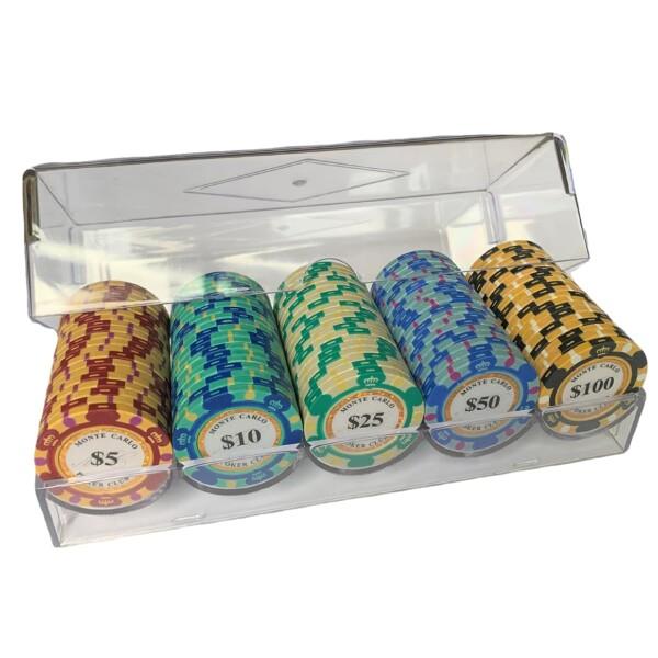 ENN LLC ポーカーチップ 5色アソート 専用アクリルケース付き カジノゲーム用品 100枚セッ...