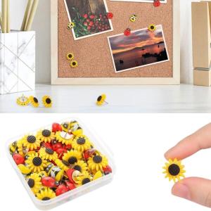花プッシュピンレディバード プッシュピン ひまわり 蜂 てんとう虫 おしゃれ 押しピン 木製＆樹