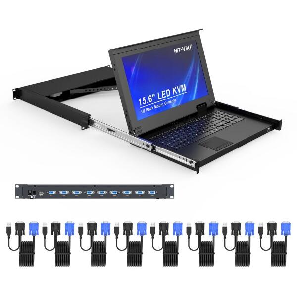 15.6インチ8ポートVGA KVM切替器、フルHD 1920×1080モニター内蔵 、MT-VIK...