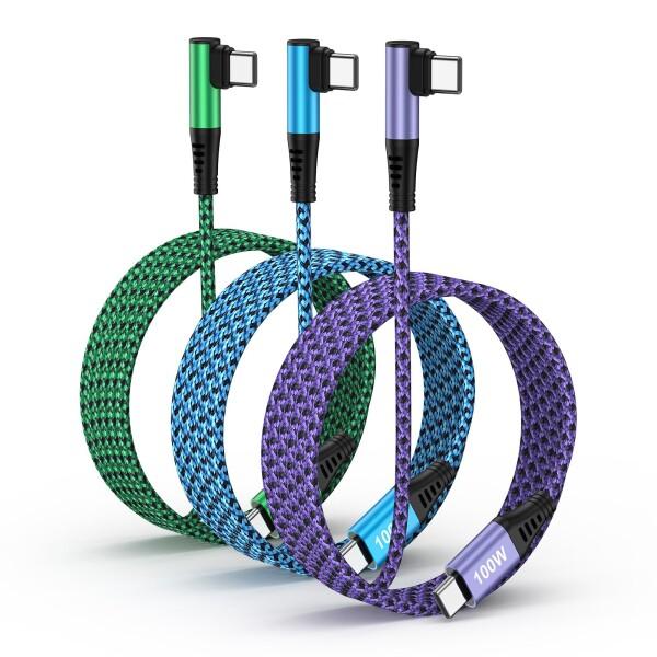 Viviber L字USB Cケーブル100W PD対応 L型/1.8m/3本/3色 type-c ...