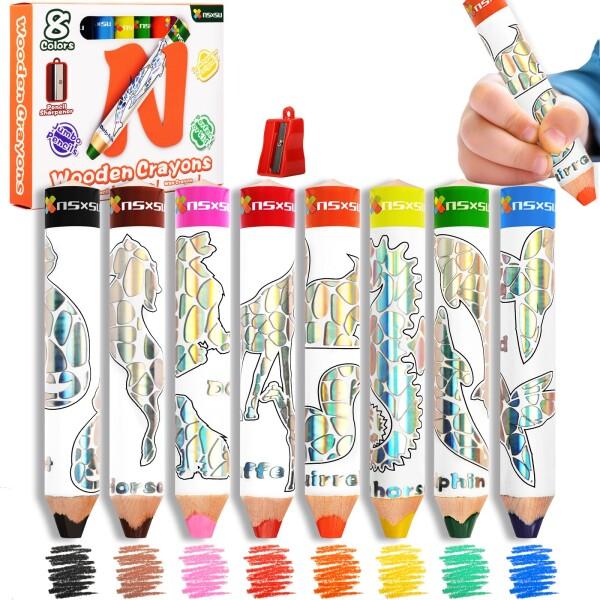 nsxsu 木製 3 in 1 ジャンボクレヨン 幼児&amp;子供用 分厚い洗えるバスクレヨン 水溶性 太...