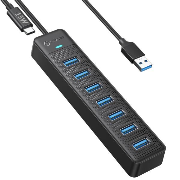 PHIXERO 7ポートUSB 3.0 ハブ 15CMケーブル 5Gbps高速転送 USBマルチポー...