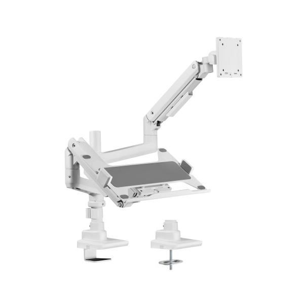 Alterzone モニターアーム 49インチ対応 ポール固定式 ガススプリング ノートPCトレイ付...