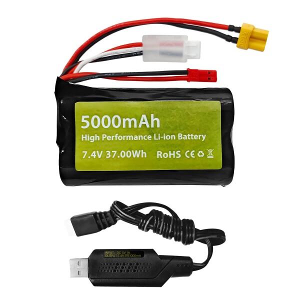 1PCS 7.4V 5000mAh 2S Li-ion 電池はJSTプラグとXT30プラグ+USB充...
