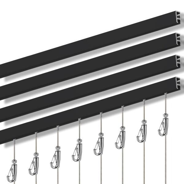 ピクチャーレール 4M ブラック レール ワイヤーロープ フック セット Sunxer Tool G...