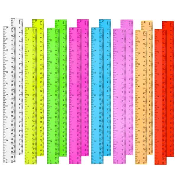 16個パック 透明プラスチック定規 12インチ 透明定規 インチとセンチメートル付き 子供用アソー