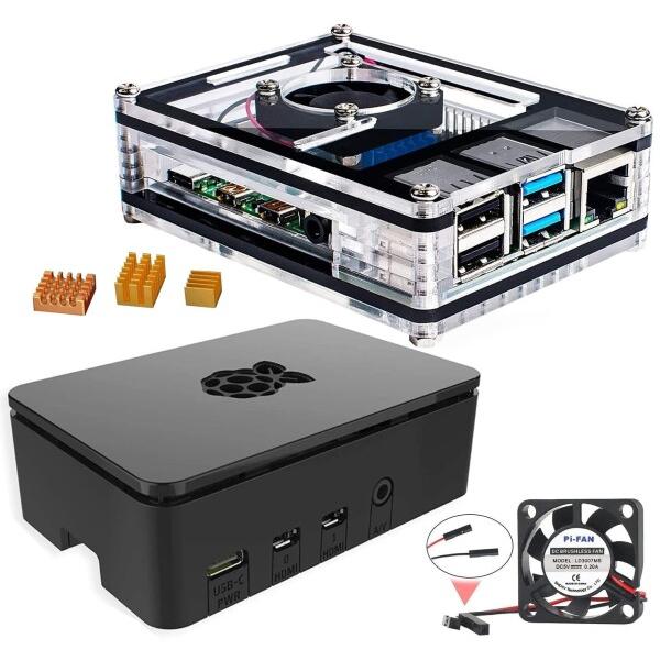 Marstudy Raspberry Pi 4b用ケース ファン冷却と銅ヒートシンク3個付き Pi ...