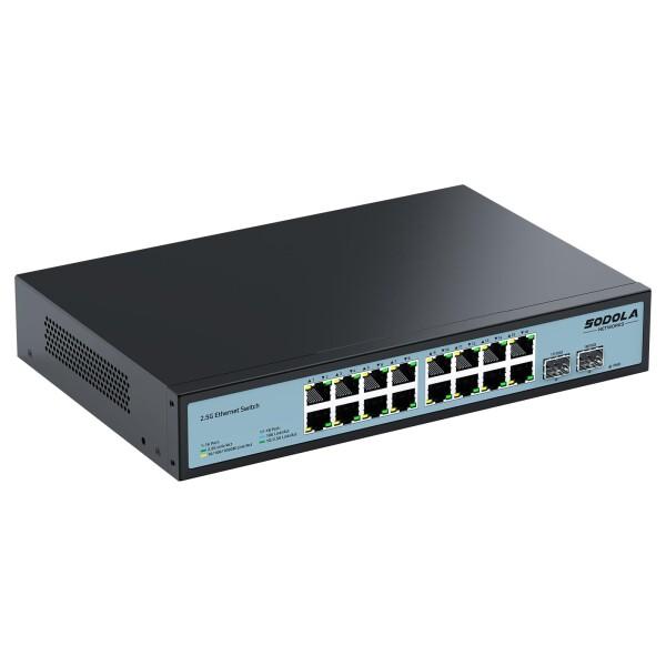 Sodola 2.5gbps スイッチングハブ 18ポート（16x2.5G RJ45と2x10G S...