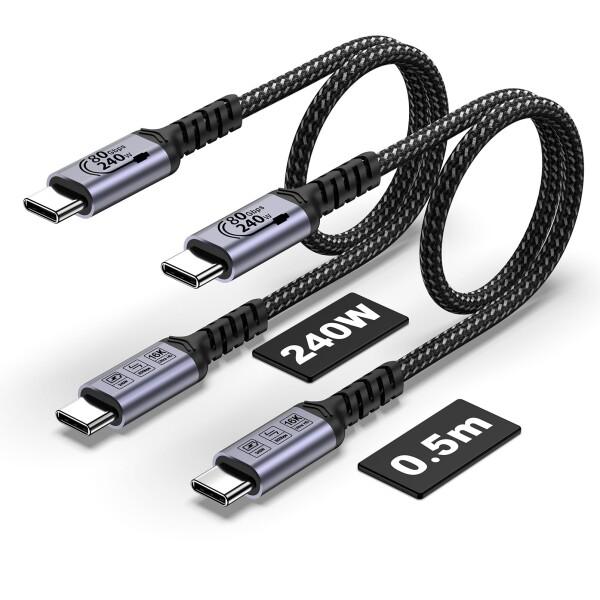USB C線80 Gbps 50 cm 2本、SUMPK短USB 4線240 W、第4世代データ線、...