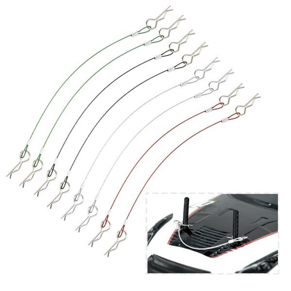 8個メタルクリップR ピンロッド スチール製紛失防止コード付きRCボディハウジングクリップ、1/8