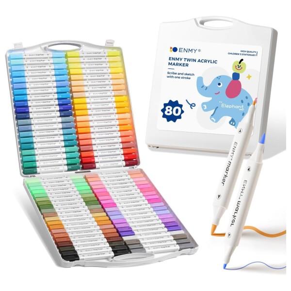 ENMY 80色セット アクリルマーカー 太細両端 イラストマーカー 水性絵の具 アートマーカー 美...