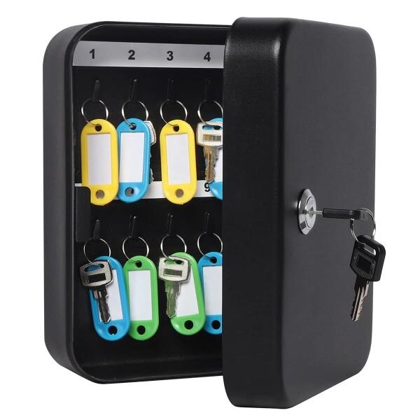 Jssmst キーボックス 金庫 手提金庫 20個鍵収納 キーロック式 壁掛け ブラック (Blac...