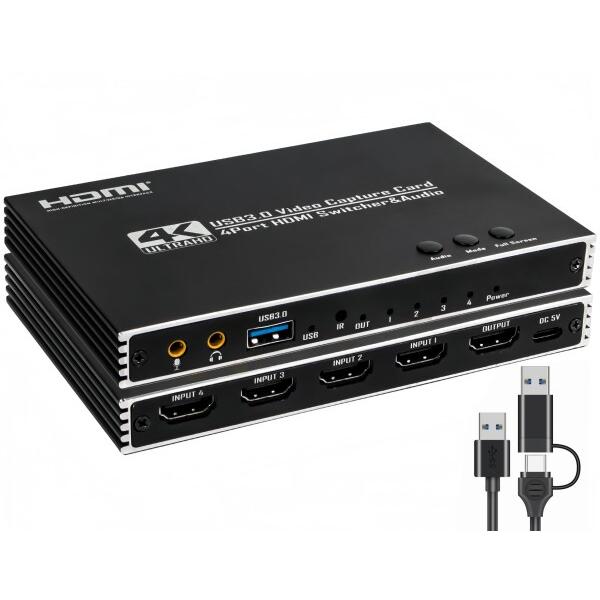 キャプチャーボード Switch対応 4入力1出力 機能を搭載しています 1080P 60Hz 4画...