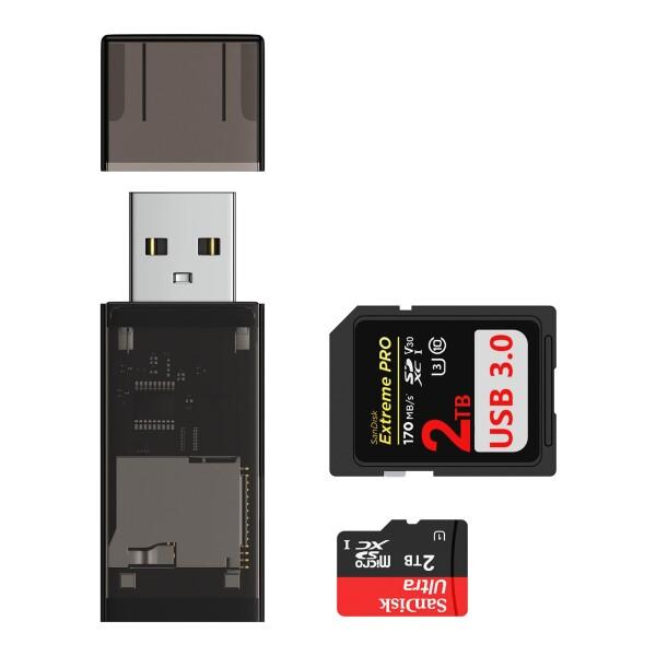 USBカードリーダー 2-in-1 マイクロsdカードリーダー USB2.0 MicroSD 高速 ...