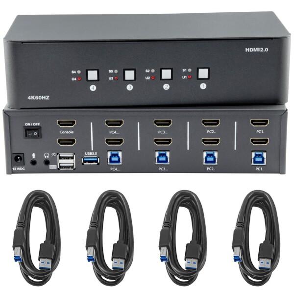 Bytecc KVM スイッチ 2 台のモニター、4 台のコンピューター、4 入力 2 出力、USB...
