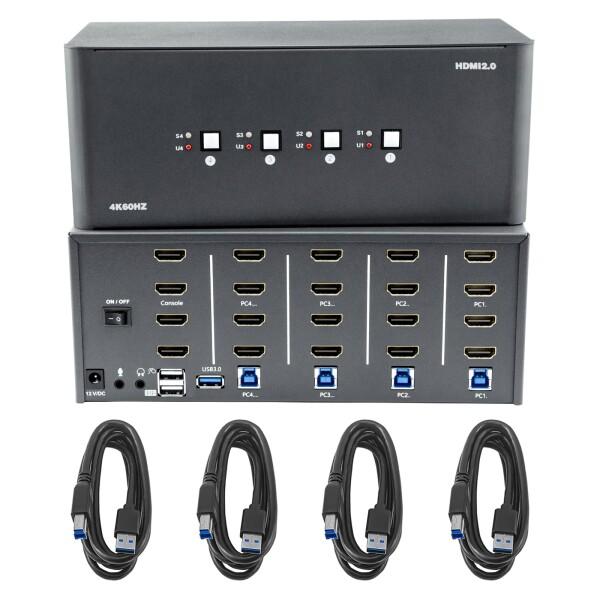 Bytecc KVM スイッチ 4 台のモニター、4 台のコンピューター、4 入力 4 出力、USB...