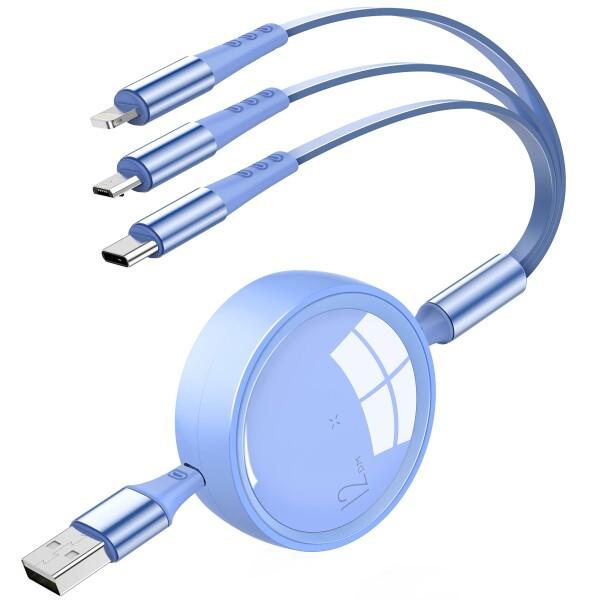 充電ケーブル 3in1 巻き取り式 コード 3A急速充電 3in 1 USB Type C iOS ...