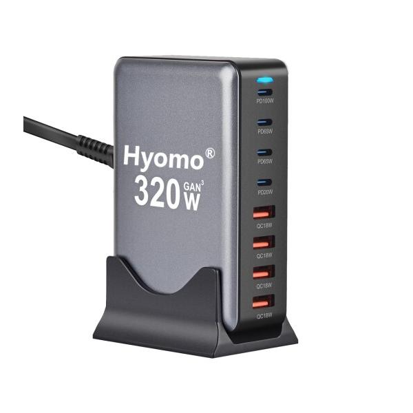 320W GaN充電器 8ポート 単ポート100W *2 8台同時急速充電 複数ノートPCに急速充電...