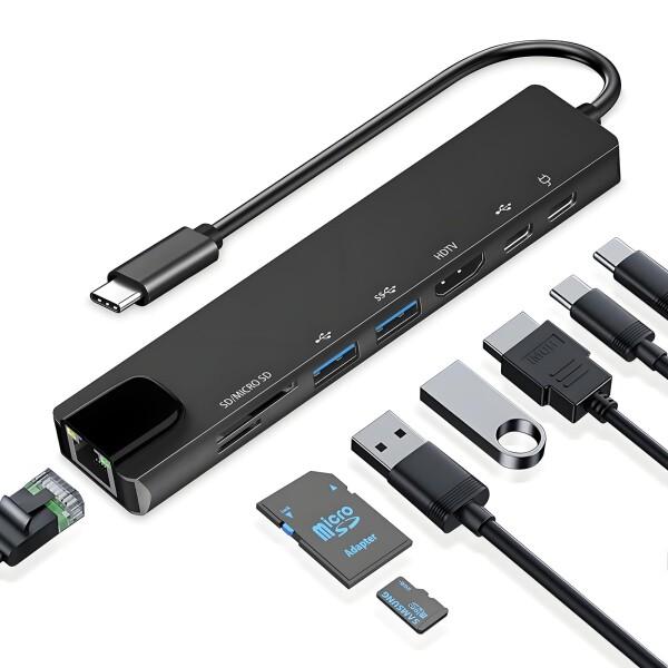 8in1 USB-C ハブ Type-C からマルチポートへの変換アダプター。4K HDMI、RJ4...