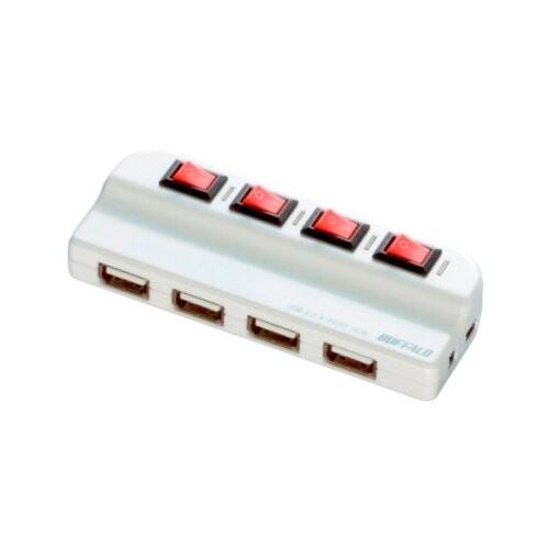 iBUFFALO USB2.0Hub セルフ&amp;バスパワー 4ポート 個別スイッチ付 ホワイト  BS...