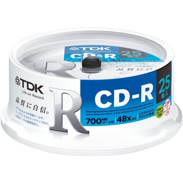 TDK データ用CD-R 700MB 48倍速対応 ホワイトワイドプリンタブル 25枚スピンドル C...