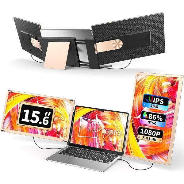 Laptomo S6 トリプルポータブルモニター 15.6インチ FHD 1080P IPS デュア...