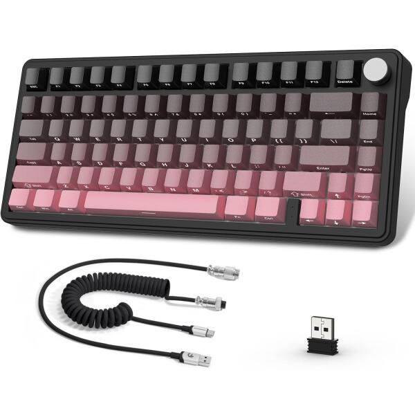 ATTACK SHARK X85メカニカルキーボード、ノブ付き75%ワイヤレスゲームキーボード、PB...