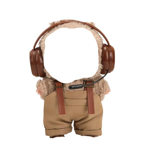 AXLUCE ラブブ 服 オーバーオール ヘッドフォン ぬいぐるみ 服 (ブラウン)