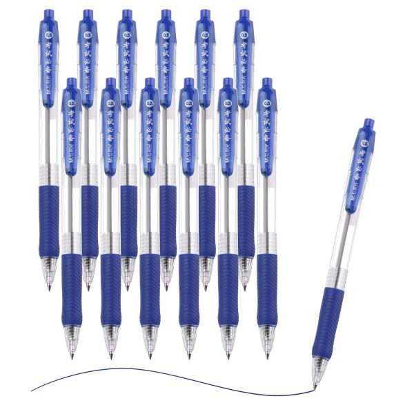 M&amp;G 0.5mm ボールペン 12本セット 引き出し式 細い青インククリックボールペン ジャーナリ...
