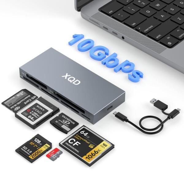 6in1 XQD/CF/XD/MS/TF/SD カードリーダー Type-C/USB-A メモリーカ...