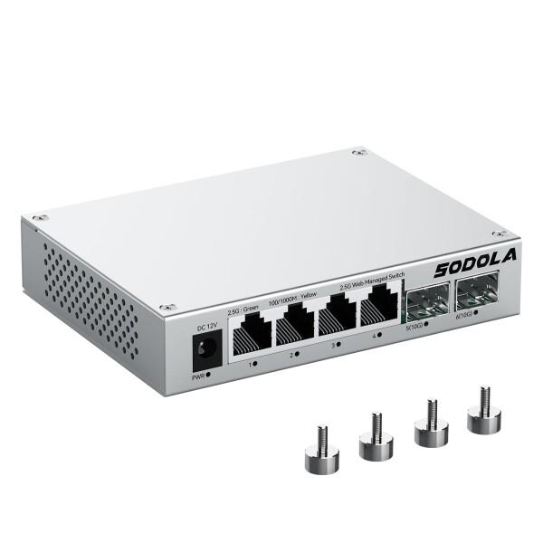 Sodola 2.5gbps スイッチングハブ 6ポート（4x2.5G RJ45と2x10G SFP...