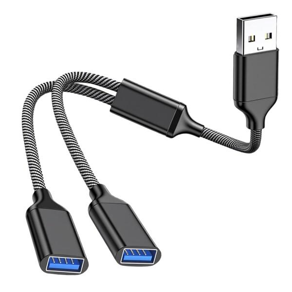 USB 分岐 USB 二股ケーブル ブラック/シルバー 28cm 1対2 Y型スプリッター データ転...