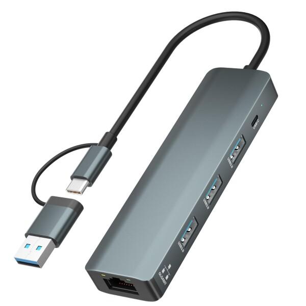 USB C 有線LANアダプター 5-in-1 LAN ハブ LANポート付き 1000/100/1...